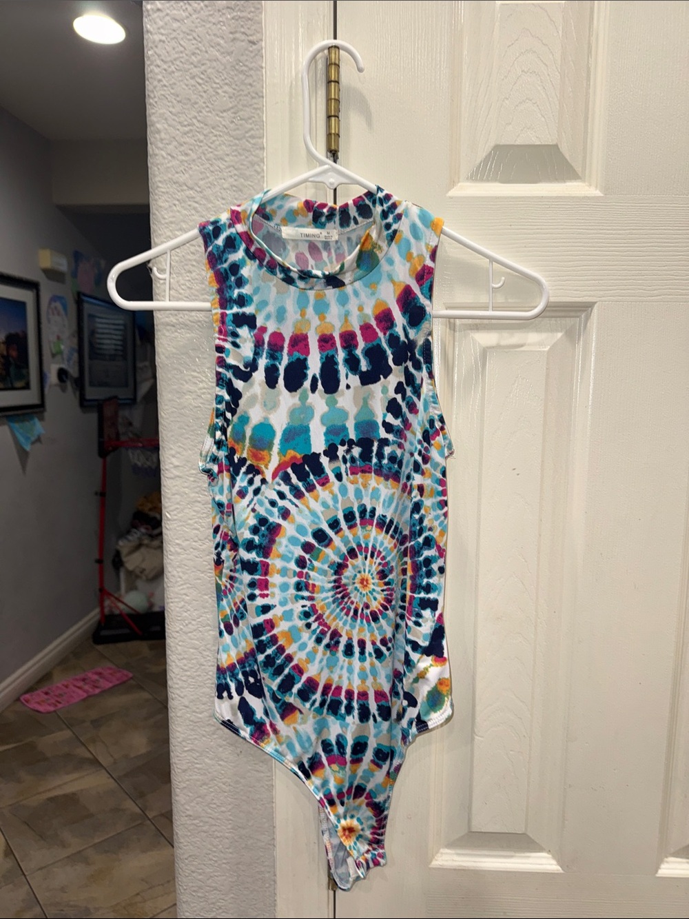 Timing Multicolor Tie-Dye Spiral Bodysuit - Blue, Teal, Pink